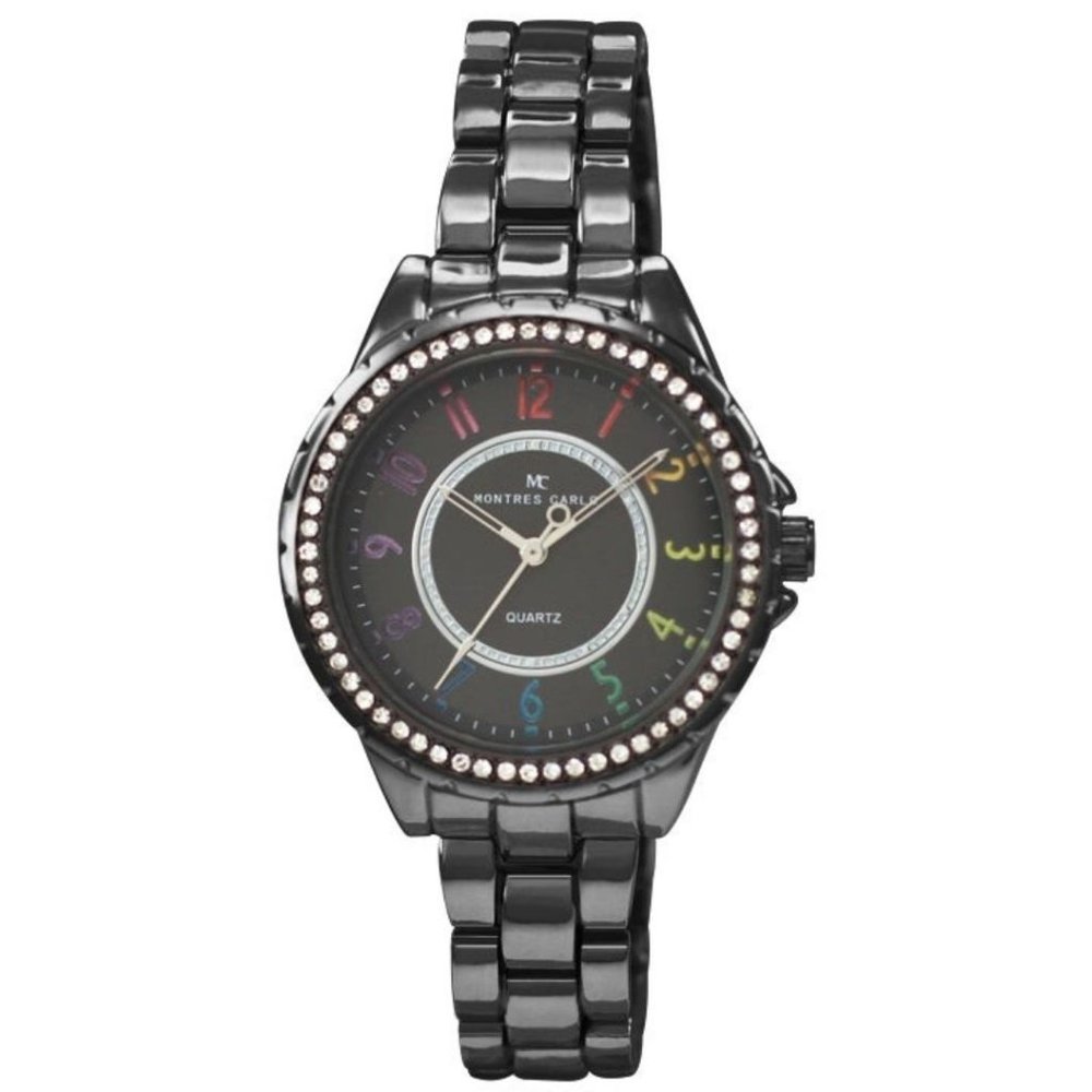38mm Montres Carlo Women Fashion Black Ladies Stones Metal Luxury Dress Watch